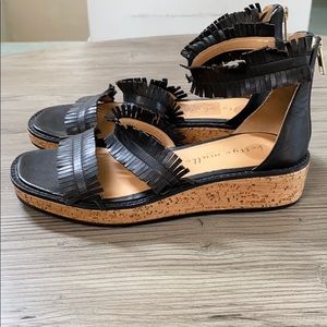 Bettye Muller black fringe sandals